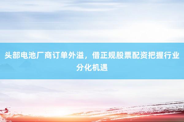 头部电池厂商订单外溢,借正规股票配资把握行业分化机遇