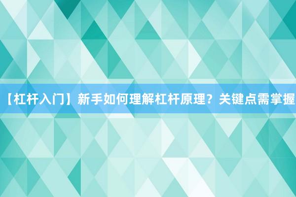 【杠杆入门】新手如何理解杠杆原理?关键点需掌握