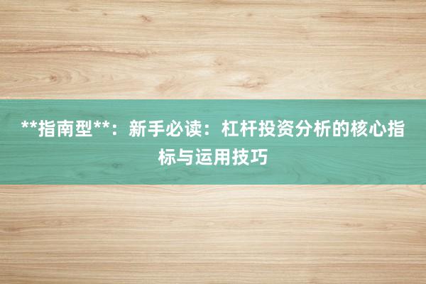 **指南型**：新手必读：杠杆投资分析的核心指标与运用技巧