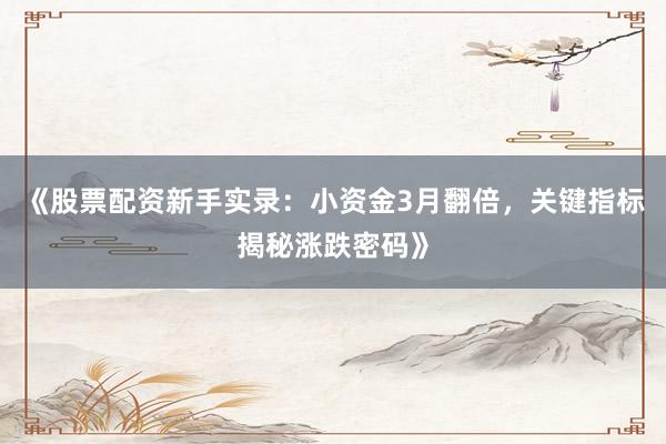 《股票配资新手实录:小资金3月翻倍,关键指标揭秘涨跌密码》