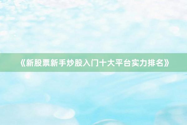 《新股票新手炒股入门十大平台实力排名》