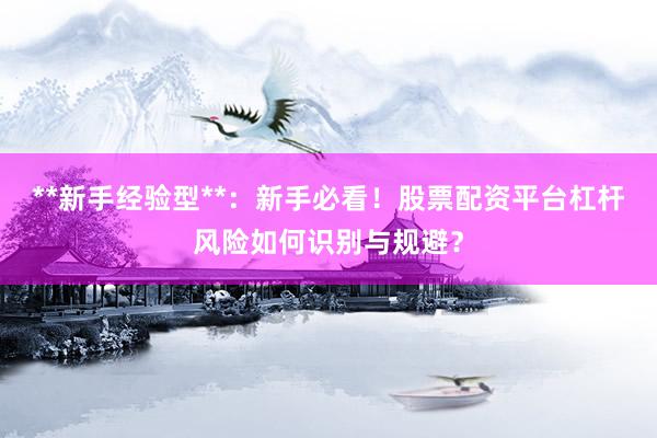 **新手经验型**：新手必看！股票配资平台杠杆风险如何识别与规避？