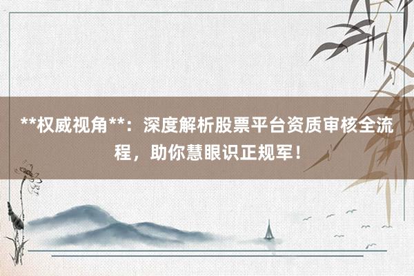 **权威视角**：深度解析股票平台资质审核全流程，助你慧眼识正规军！